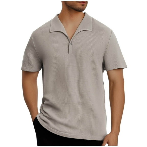 cfhntfmh V Neck Shirts for Men Soft Loose Short Sleeve Textured Tunic Tops Fashion Collared Buttons Summer T-Shirts