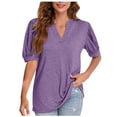thumbnail image 1 of cfhntfmh V Neck Tops for Women Short Sleeve Plain Tees Baggy Cutton Summer Basic T-Shirt, 1 of 4