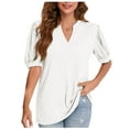 thumbnail image 1 of cfhntfmh V Neck Tops for Women Short Sleeve Plain Tees Baggy Cutton Summer Basic T-Shirt, 1 of 4