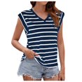 thumbnail image 1 of cfhntfmh V Neck Tops for Women Summer Beach Striped Print Baggy T-shirts Cap Sleeve Comfy Basic Tank Tops, 1 of 5