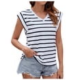 thumbnail image 1 of cfhntfmh V Neck Tops for Women Summer Beach Striped Print Baggy T-shirts Cap Sleeve Comfy Basic Tank Tops, 1 of 5
