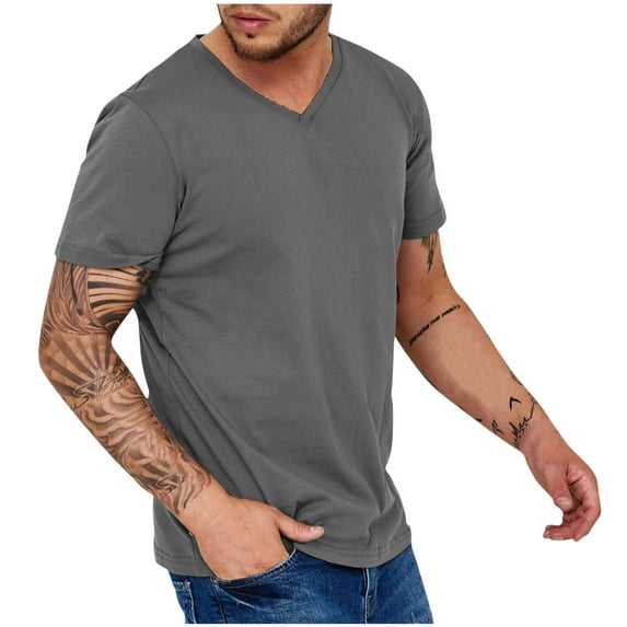 cfhntfmh V Neck Tshirts for Men Casual Summer Short Sleeve Basic Shirts Soft Lightweight Stretch Solid Color Workout Tees