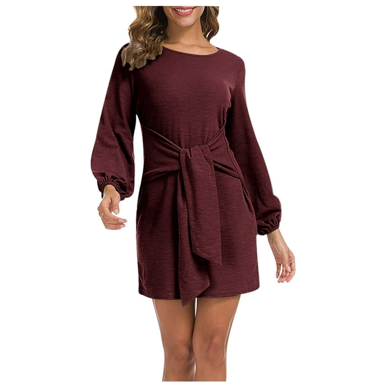 cfhntfmh Wedding Guest Dresses for Women Elegant Crewneck Lantern