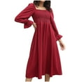 thumbnail image 1 of cfhntfmh Wedding Guest Dresses for Women Elegant Smocked Lantern Long Sleeve Midi Dress Formal Square Neck Party Dress, 1 of 7