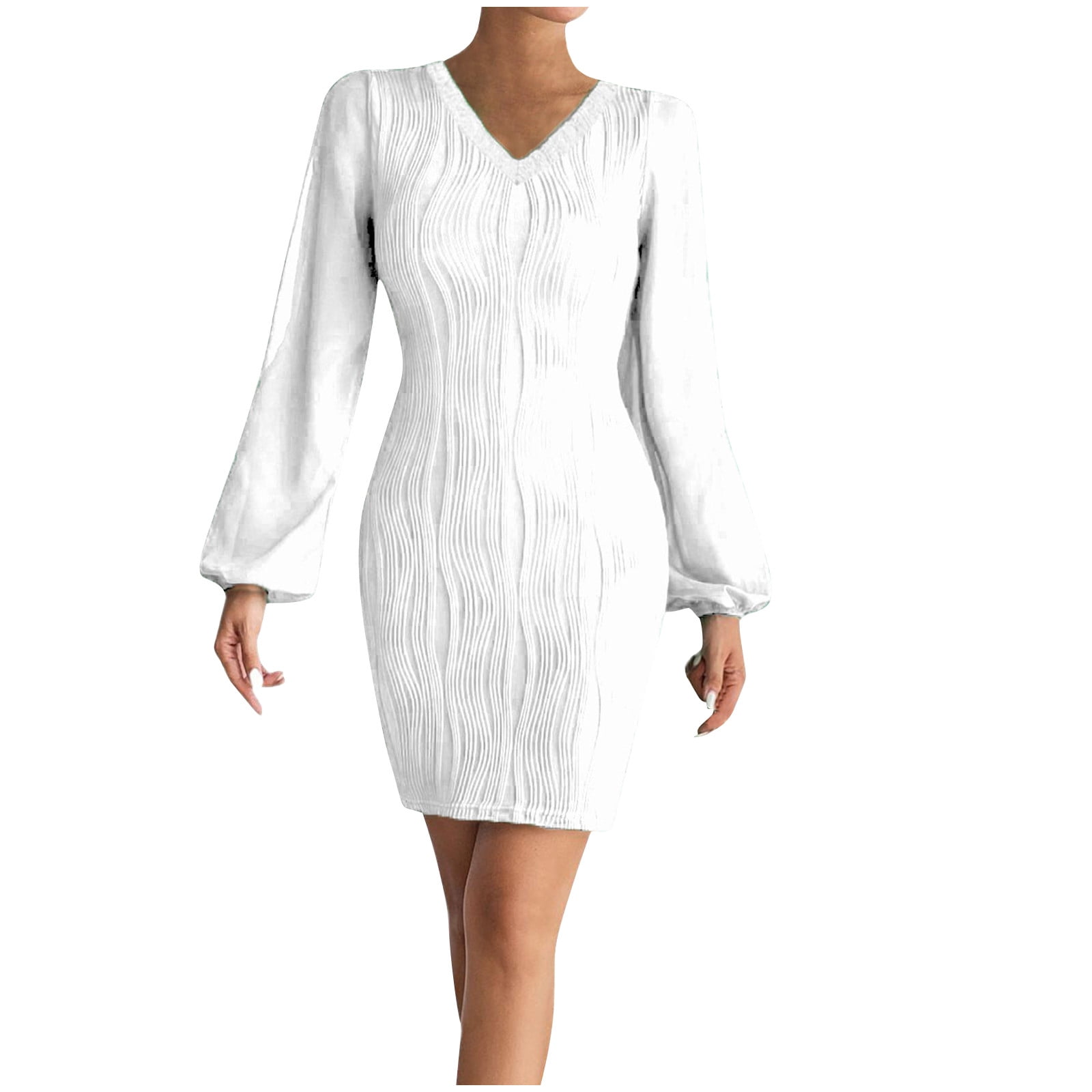 Wenrine Women's Long Sleeve Knit Mini Dress - Business Casual, Loose Fit, Contrast Color, Office Work Dress