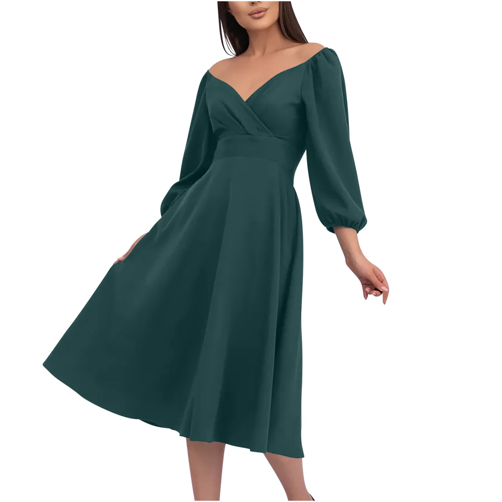 casual summer dress with sleeves WNEEDU Women Short Sleeve Maxi Dresses Pockets,Black,S loop-ae-062 Hulf sleeves Size:UK12 - (US8) Light Blue Mermaid Sweetheart