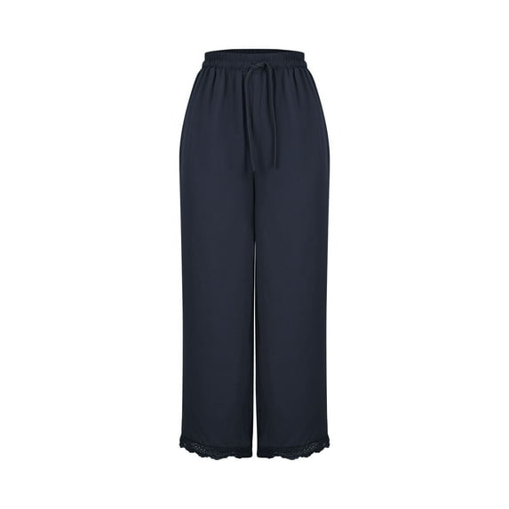 cfhntfmh Wide Leg Pants for Women Casual High Elastic Waist Soft Long Pants Trendy Lace Plus Size Palazzo Pants