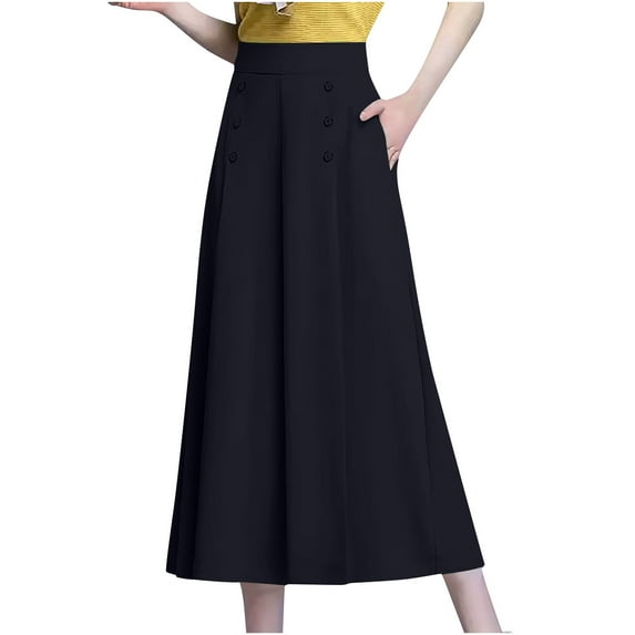 cfhntfmh Wide Leg Pants for Women Fashion Buttons High Elastic Waist Palazzo Pants Plus Size Flowy Party Trousers with Pockets