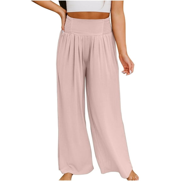 cfhntfmh Wide Leg Pants for Women Loose High Elastic Waisted Lounge Pants Casual Pleated Sleepwear Pajama Pants
