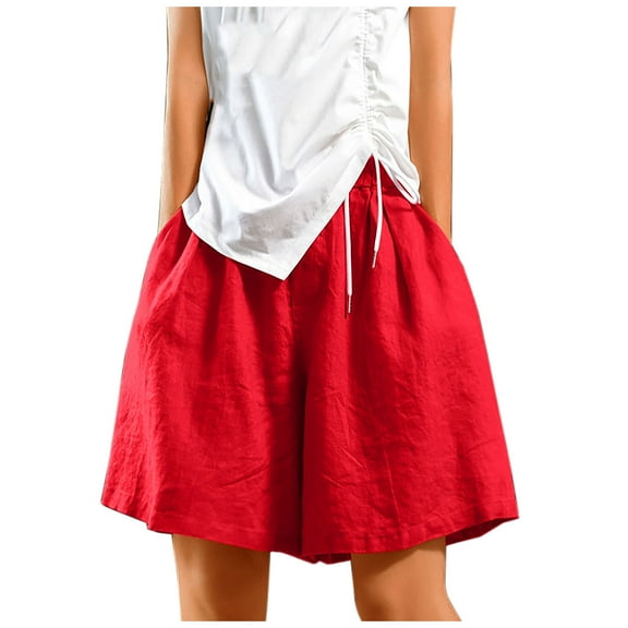 cfhntfmh Wide Leg Shorts for Women Bermuda Loose High Elastic Waist Drawstring Shorts Lounge Knee Length Pocketed Pants