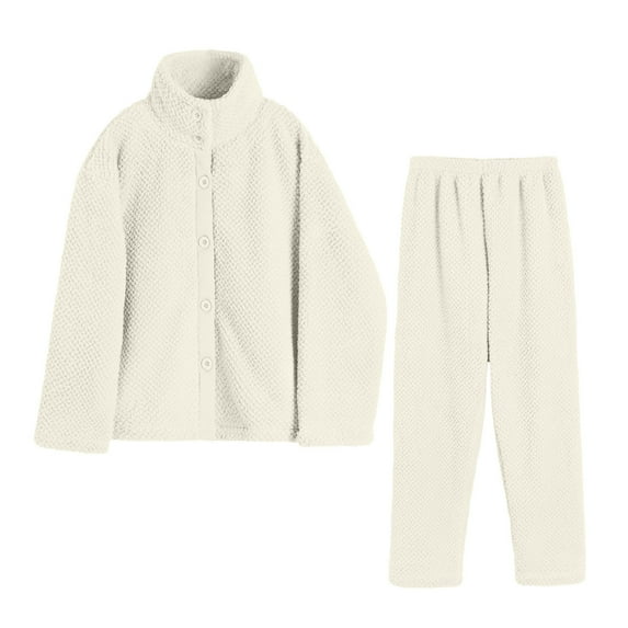 cfhntfmh Winter Pajama Sets for Women Comfy Fleece Long Sleeve Lapel Buttons down Jackets Soft Plush Pants Sleepwear Lounge Sets