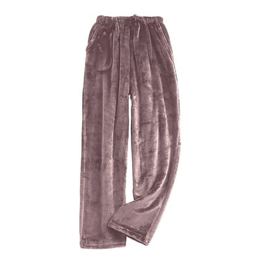 cfhntfmh Winter Pants for Women Fuzzy Fleece Elastic High Waisted Lounge Pants Warm Wide Leg Pjs Bottoms Sleepwear