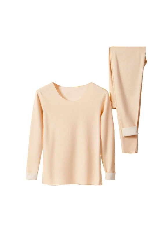 Winter Warm Fleece Lined Base Layer Set Cold Weather Top and Bottom 2 Pack Thermal Underwear for Women（Khaki,Medium)