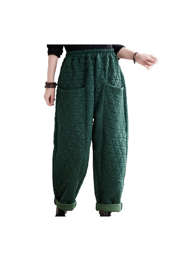 Winter Warm Pants for Women Elastic Waisted Quilted Sweatpants Comfy Wide Leg Ski Snow Pants with Pockets