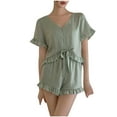 thumbnail image 1 of cfhntfmh Women 2 Piece Pajama Set Short Sleeve Button down T-Shirt Wide Leg Shorts Comfy Ruffle Pjs Set, 1 of 7