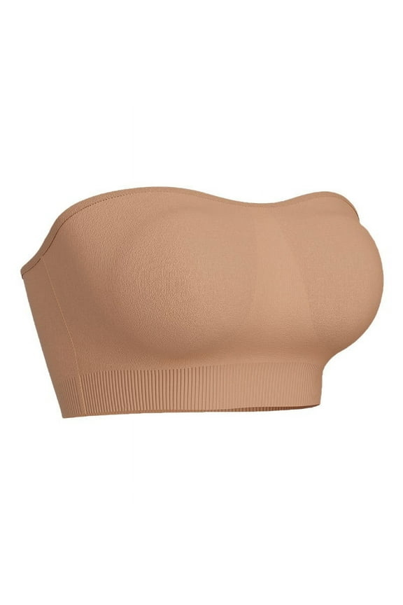 Women Bandeau Bra Padded Wireless Non- Strapless Bra Seamless Sports Bra Comfort Bralette Wirefree Tube Top Bra Khaki
