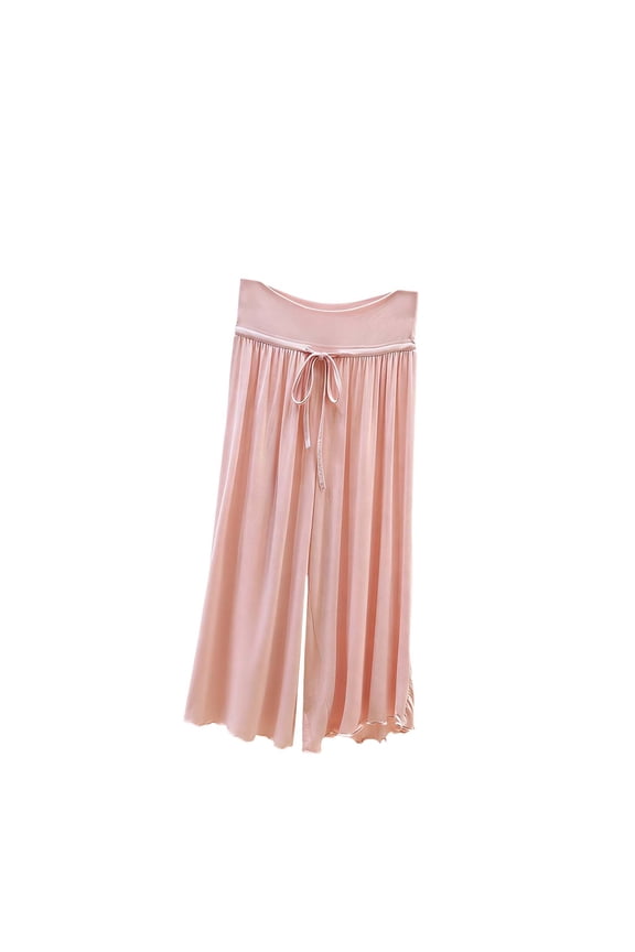 Women Capri Pajama Pants Casual Lettuce Hem Lounge Pants Flowy Soft Drawstring Sleepwear Bottoms