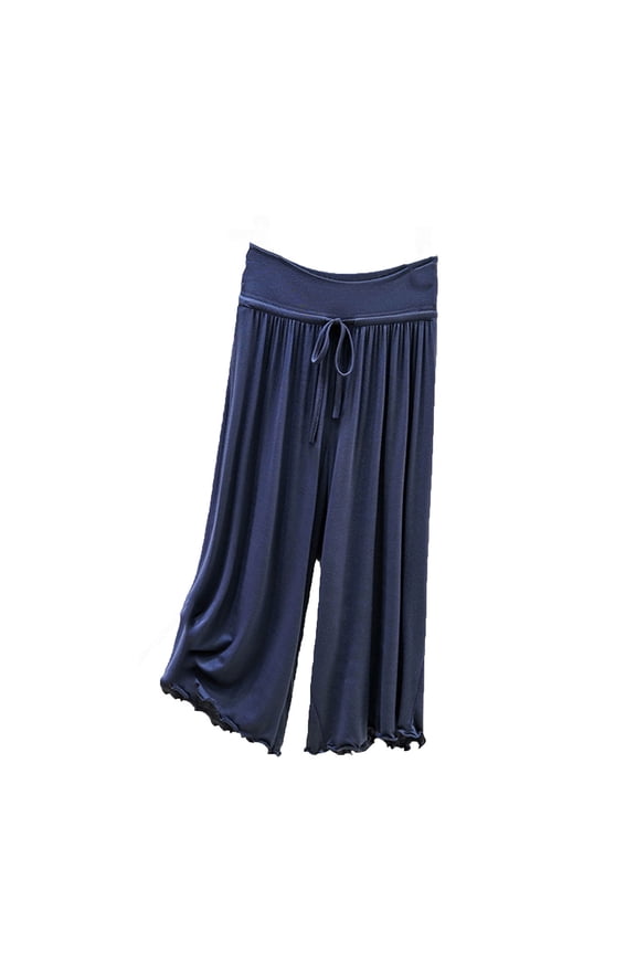 Women Capri Pajama Pants Casual Lettuce Hem Lounge Pants Flowy Soft Drawstring Sleepwear Bottoms