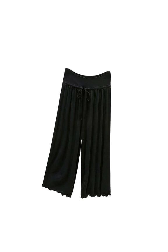 Women Capri Pajama Pants Casual Lettuce Hem Lounge Pants Flowy Soft Drawstring Sleepwear Bottoms