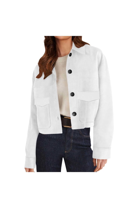 Women Cropped Shacket Button down Trendy Shacket Jackets Casual Long Sleeve Crop Shirts Fall Winter Trendy Jackets Tops