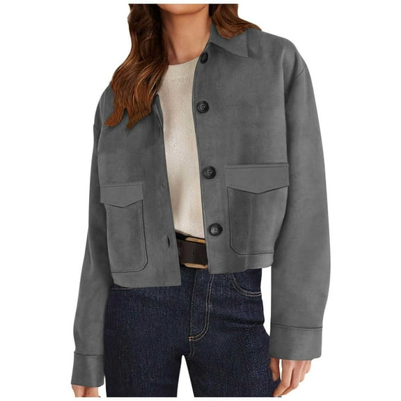 cfhntfmh Women Cropped Shacket Button down Trendy Shacket Jackets Casual Long Sleeve Crop Shirts Fall Winter Trendy Jackets Tops