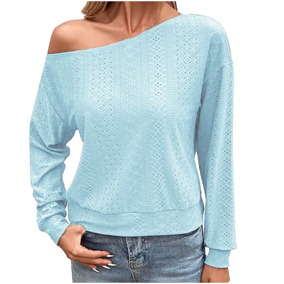 cfhntfmh Women Dressy Casual Tops Trendy One-Shoulder Long Sleeve Tunic Blouses Breathable Cutout Pullover Shirts