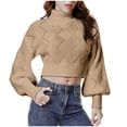 thumbnail image 1 of cfhntfmh Women Fall Fashion Sweaters Turtleneck Lantern Long Sleeve Crop Pullover Loose Dressy Casual Knit Tops, 1 of 6
