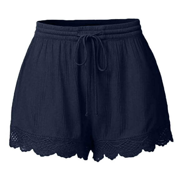 cfhntfmh Women Floral Lace Trim Shorts Casual Summer Shorts Solid High Waist Drawstring Dressy Shorts Trendy Beach Clothes
