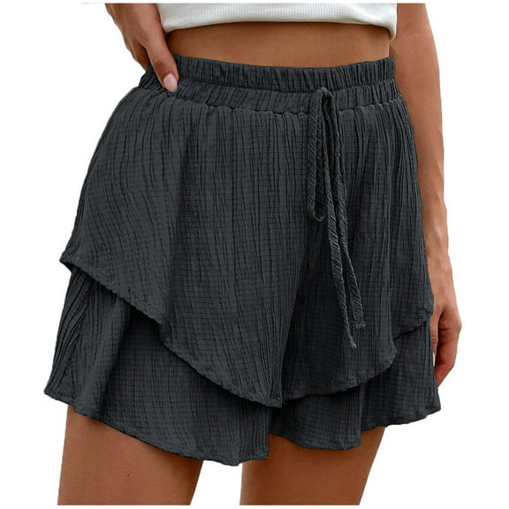cfhntfmh Women Flowy Shorts Ruffle Shorts Skirts Boho Summer Tennis Casual Mini Skirts Baggy Wide Leg Shorts