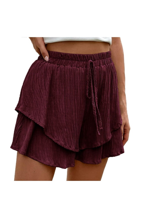 Women Flowy Shorts Ruffle Shorts Skirts Boho Summer Tennis Casual Mini Skirts Baggy Wide Leg Shorts