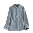thumbnail image 1 of cfhntfmh Women Fluffy Pajama Tops Plush Button down Sleepwear Long Sleeve Warm Winter Coat Solid Ribbed Fuzzy Fleece Jacket（Blue,Large), 1 of 3