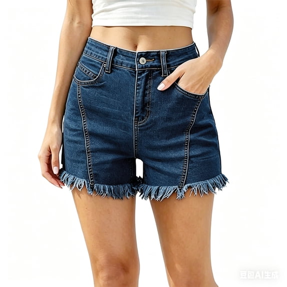 cfhntfmh Women Jean Shorts Frayed Hem Trendy Mid Rise Shorts Summer Stretchy Casual Denim Shorts with Pockets