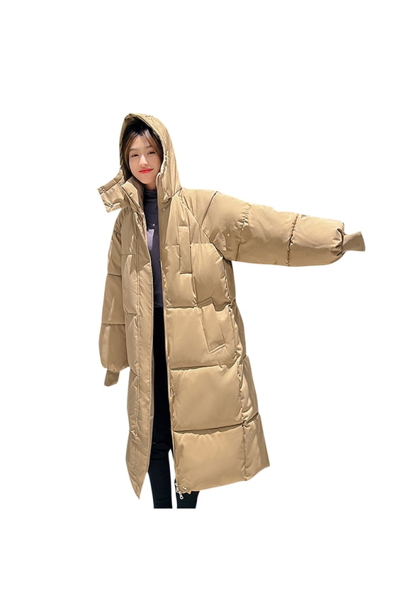 Women Long Quilted Coat Hooded Maxi Length Long Sleeve er Jacket Padded Coat Winter Thick Warm Outerwear