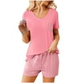 thumbnail image 1 of cfhntfmh Women Pajama Sets 2 Piece Lounge Sets Short Sleeve Casual V Neck Basic Tops Loose Comfy Print Shorts Sleepwear, 1 of 5