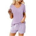 thumbnail image 1 of cfhntfmh Women Pajama Sets 2 Piece Lounge Sets Short Sleeve Casual V Neck Basic Tops Loose Comfy Print Shorts Sleepwear, 1 of 6