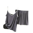 thumbnail image 1 of cfhntfmh Women Pajama Sets Sleeveless Cami Top Wide Leg Shorts Solid Color 2 Piece Sleepwear Outfit, 1 of 4