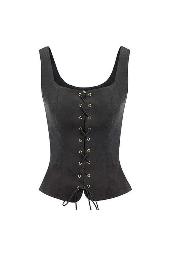 Women Renaissance Corset Vest Square Neck Sleeveless Corset Top Medieval Vintage Corset Vest Women Fall Clothes