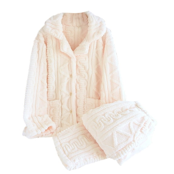 cfhntfmh Women' S Fluffy Pajamas Set Fleece Button down Pullover Wide Leg Pants Loose Plush Sleepwear 2 Piece Pjs Set Warm Loungewear