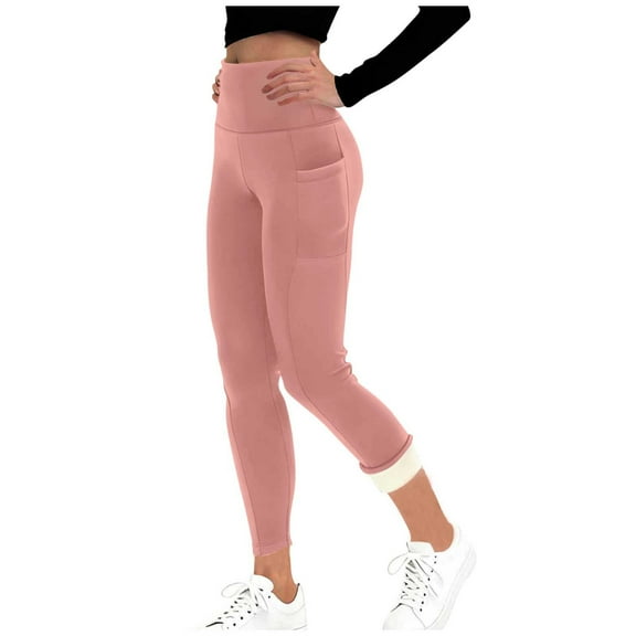 cfhntfmh Women Sherpa Lined Leggings for Cold Winter Fleece Tights Winter Warm Thermal Pants High Waist Leggings with Pocket