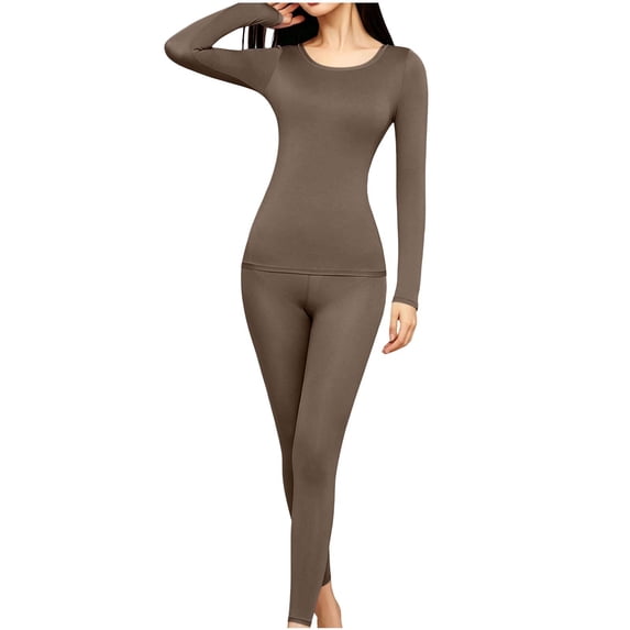 cfhntfmh Women Thermal Underwear Sets Round Neck Winter Warm Base Layer with Built-In Bra Pajama Sets