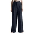 thumbnail image 1 of cfhntfmh Women Wide Leg Dress Pants High Waisted Business Casual Work Trousers Solid Color Office Pants with Pockets（Black,Large), 1 of 6