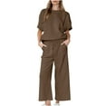thumbnail image 1 of cfhntfmh Women's 2 Piece Outfits Lounge Sets Casual Short Sleeve Shirts Wide Leg Pants Cozy Sweatsuit Set Trendy Outfits, 1 of 7