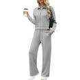 thumbnail image 1 of cfhntfmh Women's 2 Piece Outfits Workout Fleece Sweatsuit Zip up Long Sleeve Crop Sweatshirt with Wide Leg Sweatpants, 1 of 5