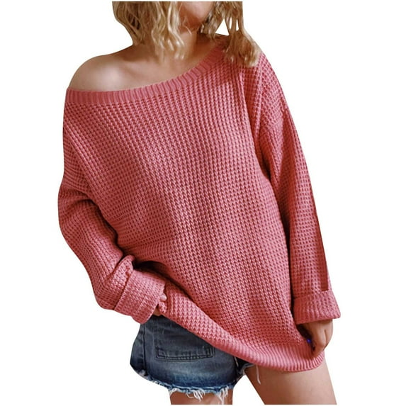 cfhntfmh Women's Fall Casual Sweater Loose Round Neck Knit Sweater Tops Plus Size Long Sleeve Loose Pullover