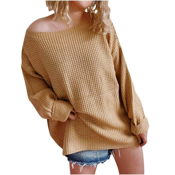 cfhntfmh Women's Fall Casual Sweater Loose Round Neck Knit Sweater Tops Plus Size Long Sleeve Loose Pullover