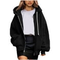 thumbnail image 1 of cfhntfmh Womens Zip up Hoodies Fleece Lined Long Sleeve Oversized Sweatshirts Jacket with Pockets Fall Fashion Warm Clothes（Black,Medium), 1 of 6