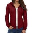 thumbnail image 1 of cfhntfmh Women's Athletic Full Zip Workout Jacket Lightweight Hoodie with Pockets Fall Winter Cropped Hooded Outerwear（Wine,Large), 1 of 4