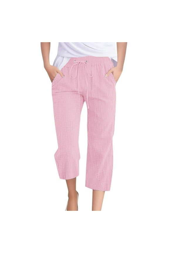 Women's Bermuda Capri Pants Solid Color Shorts Casual Loose Lightweight Summer Beach Cropped Lounge Pants with Pockets