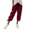 thumbnail image 1 of cfhntfmh Women's Capri Pants Casual Summer Drawstring Cropped Trousers Lightweight Loose Pants with Pockets, 1 of 7