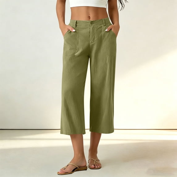 cfhntfmh Women's Capri Pants Summer Wide Leg Loose Fit Pants Casual Lightweight Work Beach Clothes with Pockets